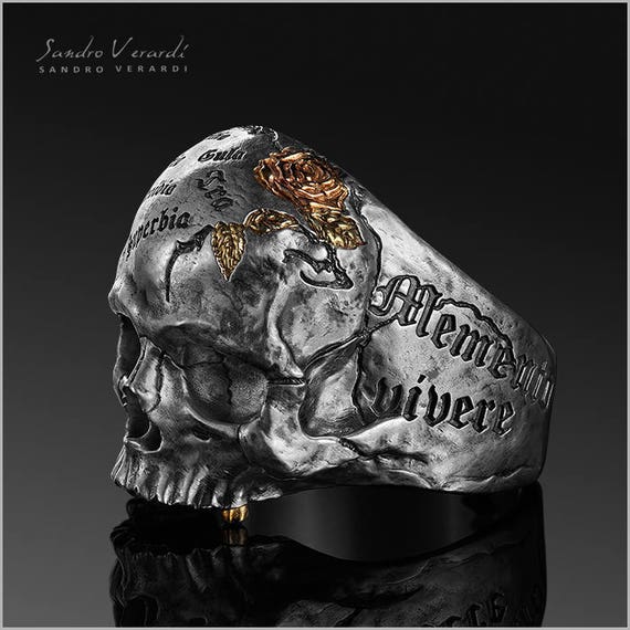 Skull Ring Silver Biker Mens Vanitas Memento mori by SANDRO VERARDI //R014