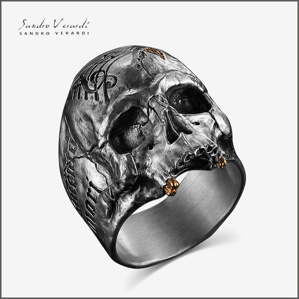 Bague Crâne Crâne Argent Biker Vanitas « Memento mori » par SANDRO VERARDI/R014