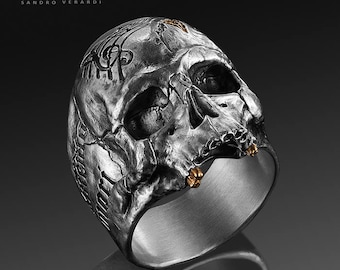 Anillo de calavera de plata de ley 925 maciza, Memento Mori, para hombre, Memento Vivere, joya de motociclista, regalo estoico /R014