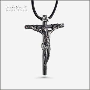 Designer Jesus cross pendant by SANDRO VERARDI in 925 silver /N047 image 1