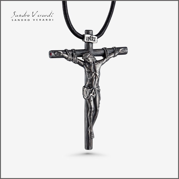 Designer Jesus cross pendant by SANDRO VERARDI in 925 silver /N047
