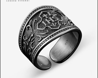 Bague homme argent IHS le monogramme de Jésus par SANDRO VERARDI /R013