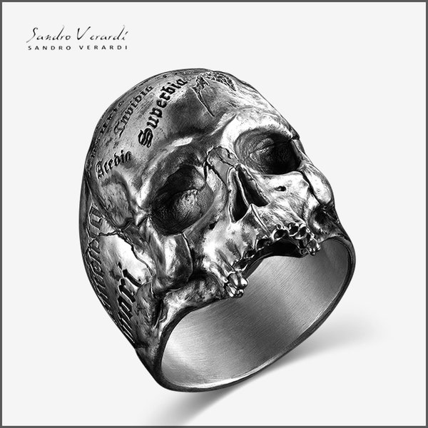 Biker Ring Skull Silver Men Ring Vanitas Memento mori by SANDRO VERARDI /R015
