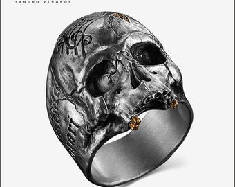 Bague Tête de Mort Skull Silver Biker Vanitas &quot;Memento mori&quot; par SANDRO VERARDI/R014