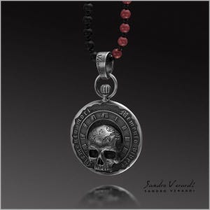 Dödskallehänge i massivt 925 sterlingsilver, Memento Mori-hänge för män, Dödskalleuttalandehalsband, Memento Vivere, Biker, Stoicismgåva /N046