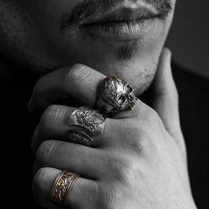 Anillo de calavera de plata de ley 925 maciza, anillo Memento Mori, anillo de calavera para hombre, Memento Vivere, joyería para moteros, regalo estoico /R015 imagen 4