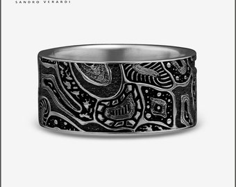 Silber Band Ring „Kosmos“ Unisex Ring Herrenring Partner Ring Sterling 925 /R032