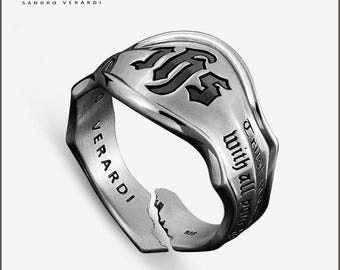 Bague homme en argent IHS le monogramme de Jésus par SANDRO VERARDI /R012
