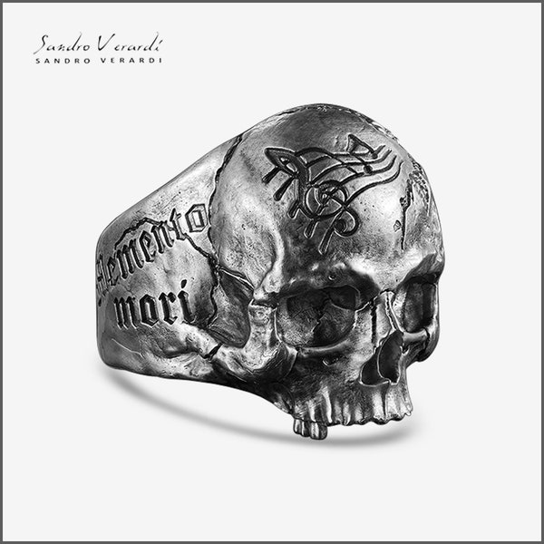 Skull Ring Silver Biker Mens Vanitas Memento mori - by SANDRO VERARDI /R019