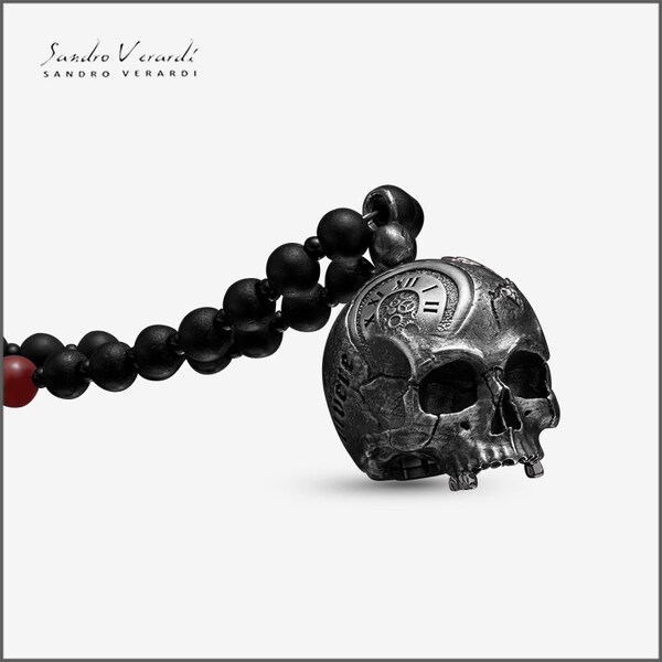 Pendentif tête de mort biker argent par SANDRO VERARDI - Memento mori /N025