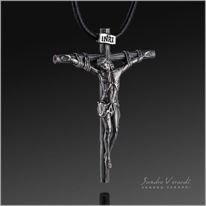 Designer Jesus cross pendant by SANDRO VERARDI in 925 silver /N047 image 2
