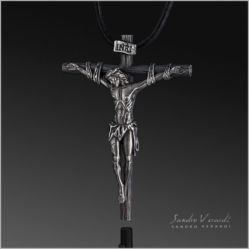 Designer Jesus cross pendant by SANDRO VERARDI in 925 silver /N047 image 4