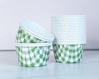 Cupcake Liners Muffin Paper Baking Cups, High Quality Pleated Green Gingham Cupcake Cases Baking Cups