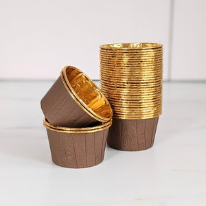 Muffin Liners Baking Cupcake Cases, Pleated Brown and Gold Metallic Foil Chrome Baking Cups for Parties