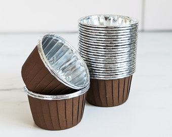 Cupcake Liners Muffin Paper Baking Cups, Pleated Brown & Silver Metallic Foil Chrome Cupcake Cases for Parties