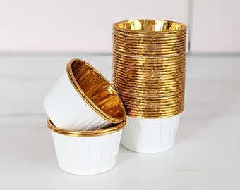 Paper Baking Cupcake Liner Case, Pleated White and Gold Metallic Foil Chrome Muffin Baking Cups for Gift