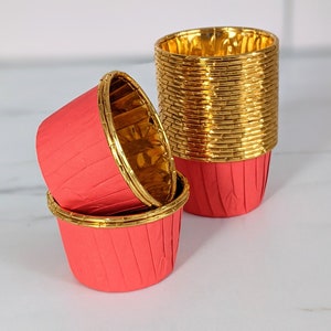 Moldes de papel para cupcakes, moldes para muffins, moldes plisados de papel metálico rojo y dorado cromado para cupcakes para regalo
