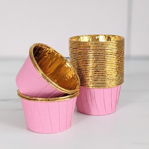 Cupcake Liners Muffin Baking Cups, Pleated Pink and Gold Metallic Foil Chrome Cupcake Cases