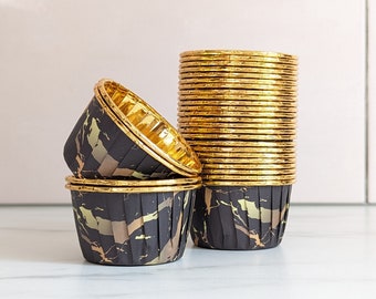 High Quality Pleated Portoro and Gold Metallic Foil Chrome Baking Cups Cupcake Cases Muffin Cups