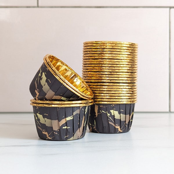 High Quality Pleated Portoro and Gold Metallic Foil Chrome Baking Cups Cupcake Cases Muffin Cups