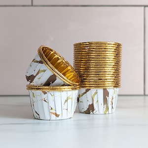 Cupcake Liner Paper Muffin Baking Cup, Gold Calacatta and Gold Metallic Foil Paper Chrome Cupcake Case
