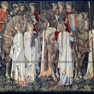 Edward Burne-Jones & William Morris, Holy Grail Tapestry - Arming and Departure of the Knights (1890) - Fine art giclee reproduction print