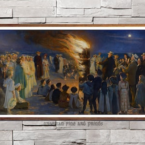 Peder Severin Krøyer: Midsummer Eve Bonfire on Skagen Beach (1906) -  Pagan & Countryside fine art giclee reproduction print