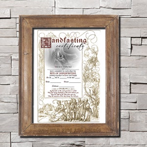 HANDFASTING CERTIFICATE - Antigua Caligrafía Original Impresión de reproducción giclee de bellas artes de lujo