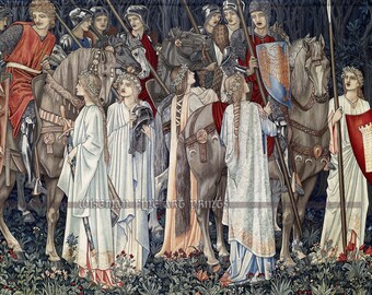 Edward Burne-Jones & William Morris, Holy Grail Tapestry - Arming and Departure of the Knights (1890) - Fine art giclee reproduction print