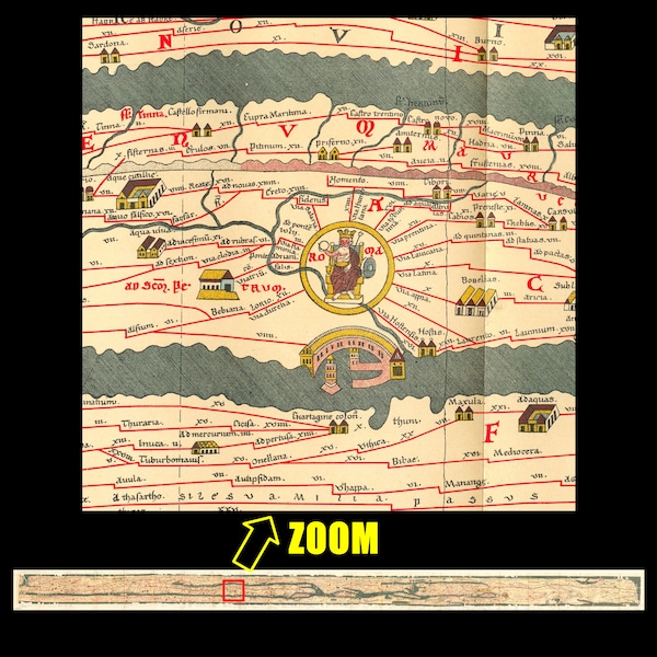 Tabula Peutingeriana (La carte de Peutinger) - Reproduction giclée d'art païen et historique