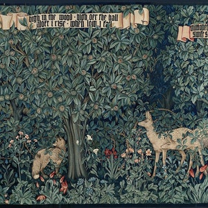 Stampa giclée preraffaellita naturale e botanica John Henry Dearle per Morris Co.: Tapestry - Greenery (1892)