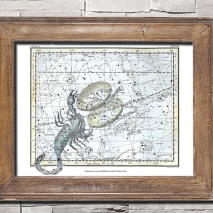 Himmlischer Atlas, 1822, WAAGE SKORPION, von Alexander Jamieson - Sternzeichen Antike Karte Fine Art Giclee Reproduktion Druck
