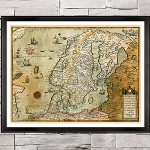 Gerardus de Jode: Ancienne carte de la Scandinavie et de la mer du Nord (1578) - Carte antique fine art giclee reproduction print