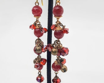 Heralding Bells Earrings| jade brass bells| jade earrings| brass jewelry| crystal earrings