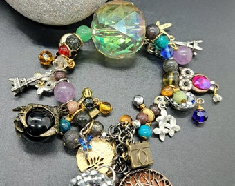 Amethyst Hodge Podge Bracelet adjustable bracelet vintage charms handmade bracelet glass charms gemstone charms heirloom bracelet