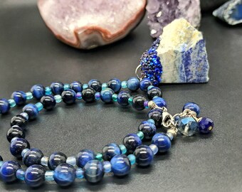 Sodalite necklace, beaded necklace, ocean vibes, stone jewelry, gemstone jewelry, handmade talismans, beaded talisman, unique gift, hippie