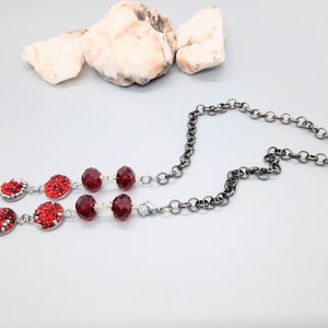 Ooak crystal necklace, stainless steel adjustable necklace, quartz necklace, crystal jewelry, unique gift, gift for her, red crystal jewelry