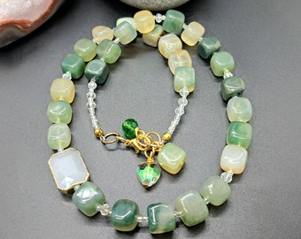 Emerging Spring Agate necklace, beaded agate necklace