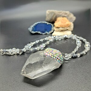 Quartz point talisman, clear quartz necklace, crystal pendant necklace, magical jewelry, stone necklace, raw stone necklace, bohemian, boho