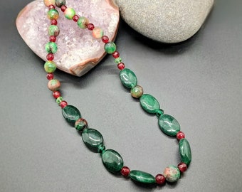 The Berry Evergreen necklace, jade beaded necklace, raw energy, cooling necklace