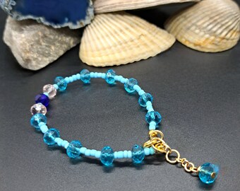 Crystal bracelet, seed bead bracelet, Czech glass, ocean vibe, water energy, Scorpio jewelry, ooak bracelet, beaded jewelry, natural jewelry