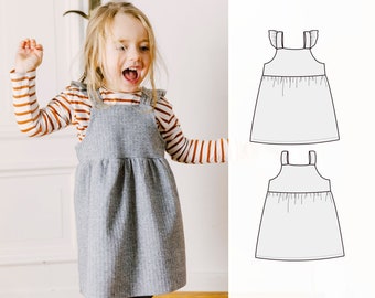 Pinafore dress pattern, ruffle jumper dress, baby girl pinafore, sewing pattern for a girl's dress