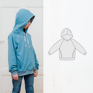 Children&#39;s Hoodie sewing pattern, PDF pattern for kids hooded sweatshirt with pockets, size - 3M to 12YRS