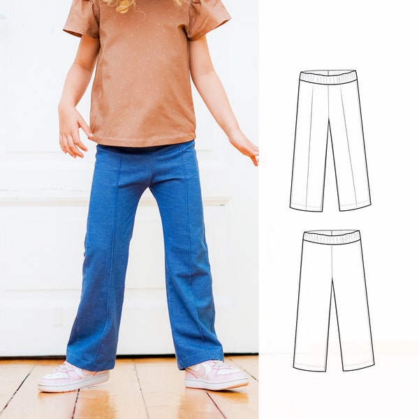 Straight leg pants sewing pattern for children, kids bottoms pattern, girls pants sewing pattern