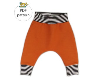 Harem pants pattern, baby harems sewing pattern, cuffed harems pattern,  easy baby pants pattern