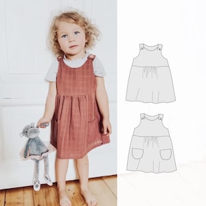 Girl&#39;s pinafore dress pattern, apron dress pattern, baby dress sewing pattern, cotton dress pattern, Pocket pinafore dress