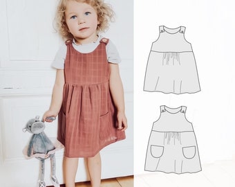 Girl's pinafore dress pattern, apron dress pattern, baby dress sewing pattern, cotton dress pattern, Pocket pinafore dress