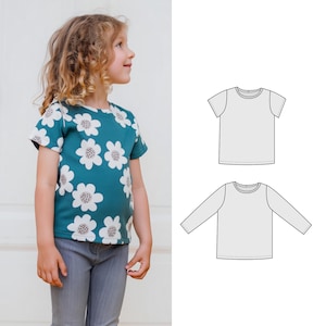 Schnittmuster Kinder T-Shirt, Skinny Tee, Neugeborenes bis 12 Jahre, Kinder Basic Top Schnittmuster
