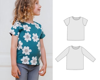 Schnittmuster Kinder T-Shirt, Skinny Tee, Neugeborenes bis 12 Jahre, Kinder Basic Top Schnittmuster