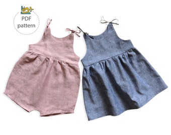 Sundress and romper pattern, sunsuit sewing pattern, Girls sun dress pattern, baby summer romper pattern